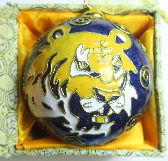 Kitty Keller LSU Tigers Cloisonné Gold/ Enamel Christmas Ornament