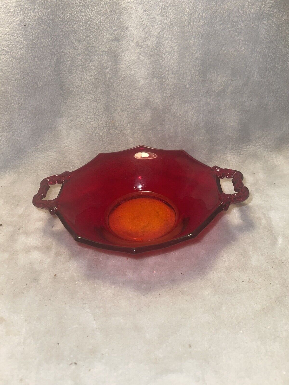 Vintage Cambridge Royal Red Ruby glass bowl double handed. decorative piece