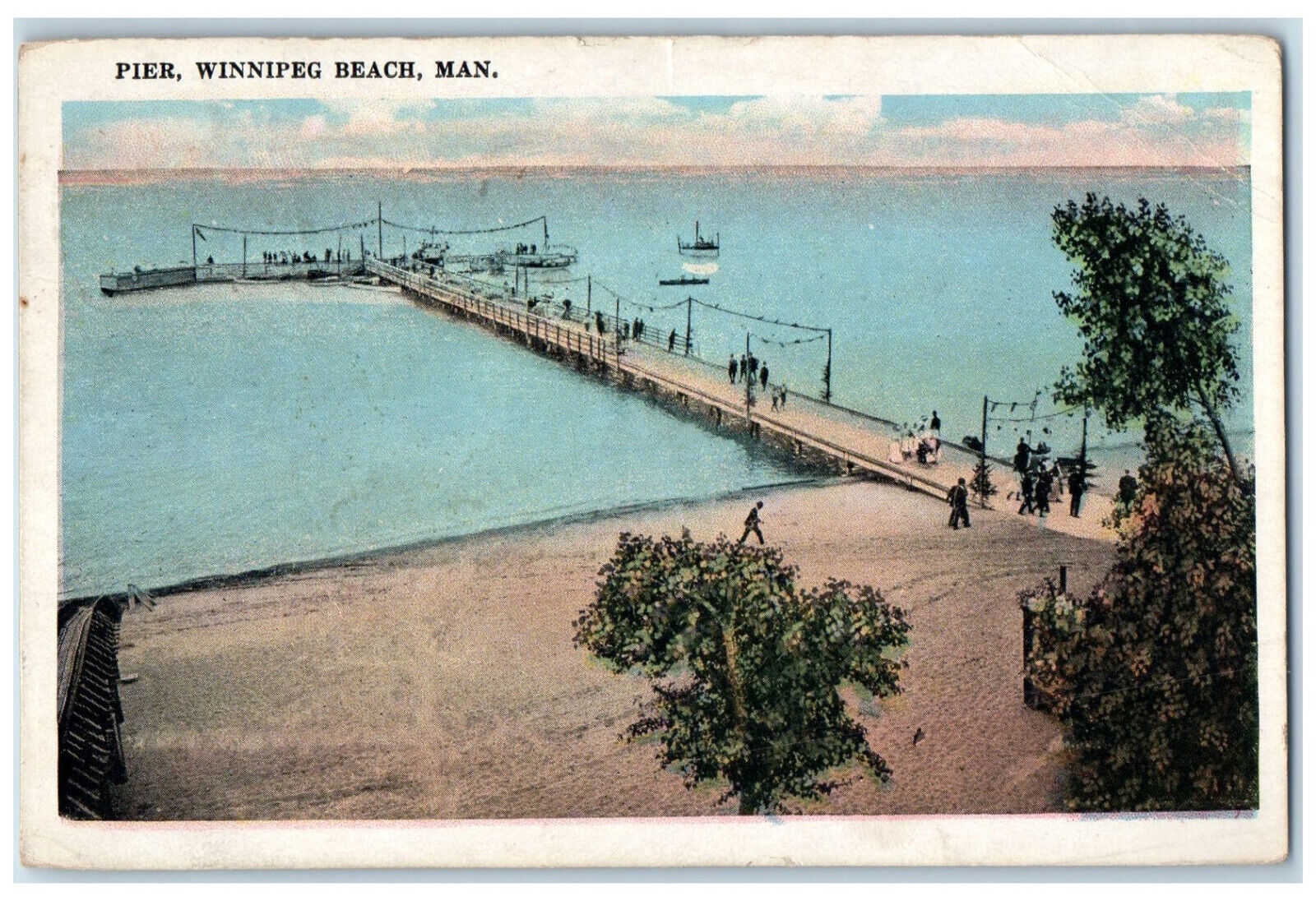 Winnipeg Beach Manitoba Canada Postcard Pier Scene 1925 Vintage Posted