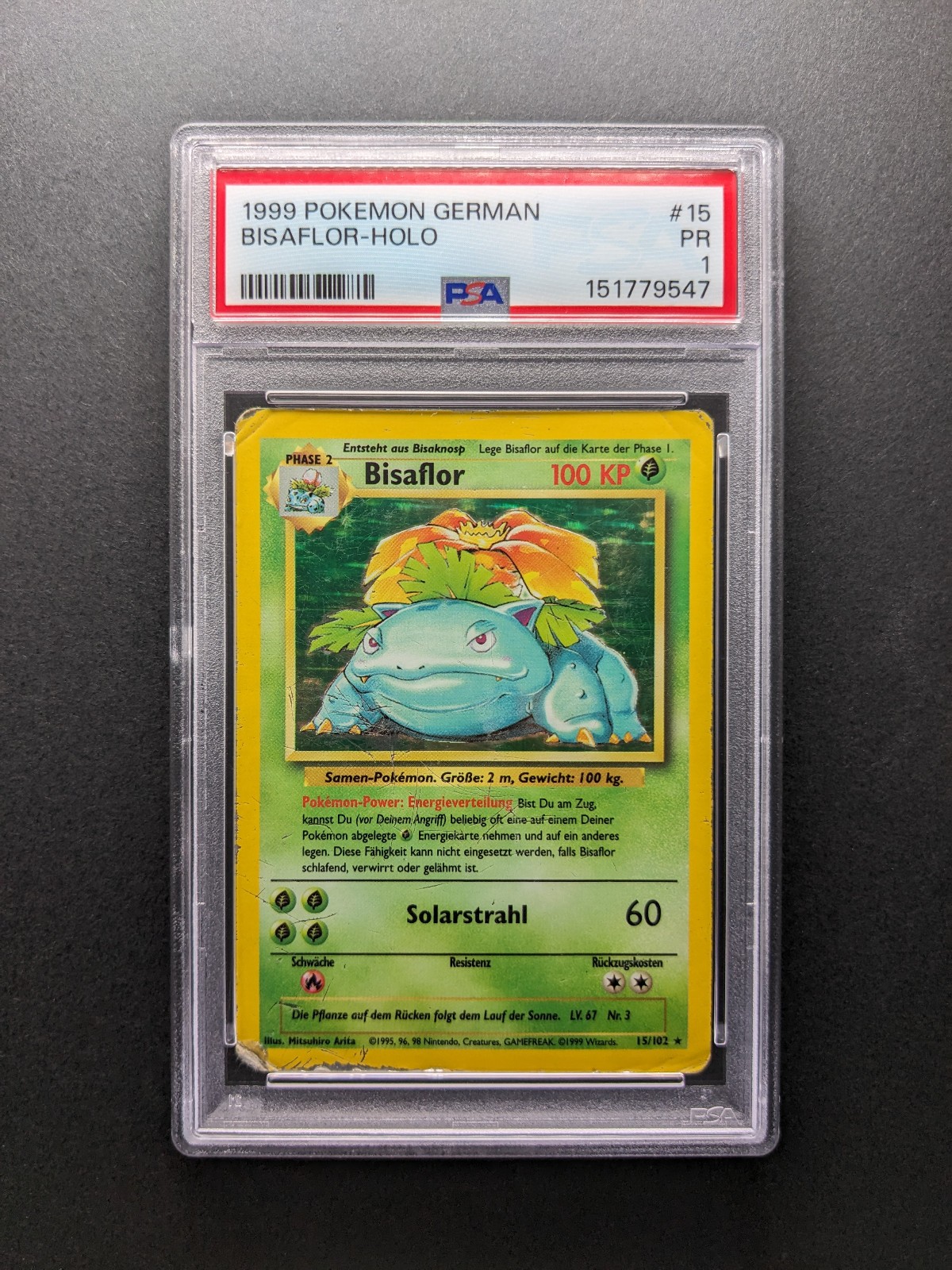 1999 Pokemon BISAFLOR - 15/102 - Holo - Base Set DE - PSA 1 1999 Pokemon BISAFLOR - 15/102 - Holo - Base Set DE - PSA 1