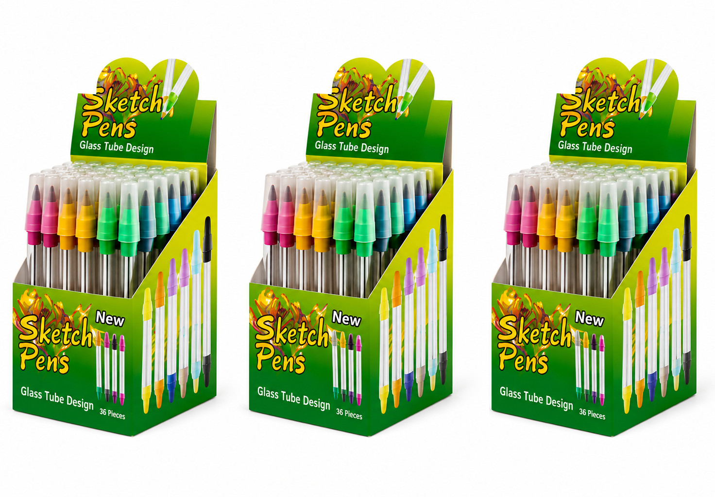 3 Box Sketch Black Ball Pen Glass Tube a Box 36 Pcs of single Ballpen 108 Pieces
