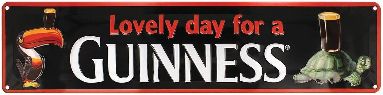 Guinness \'Lovely Day For A Guinness\' Toucan and Tortoise Metal Sign 4*16 inchs Guinness \'Lovely Day For A Guinness\' Toucan and Tortoise Metal Sign 4*16 inchs