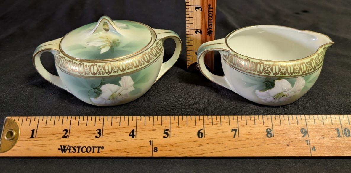 Antique RS Tillowitz Germany Creamer Sugar Set White Floral Gold Trim