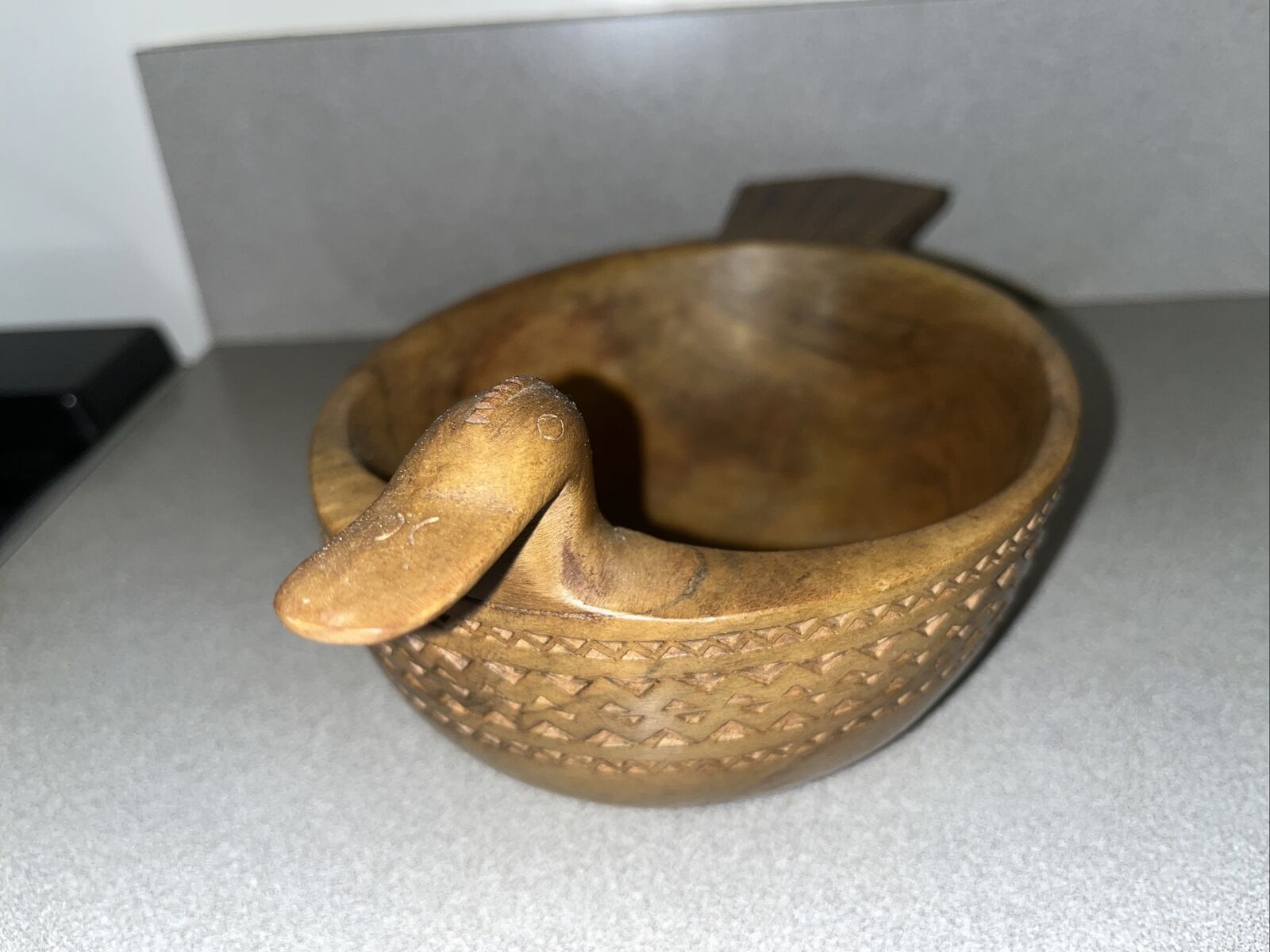 Stunning One Of A Kind Hand Carved Wood Duck MCM Trinket Dish