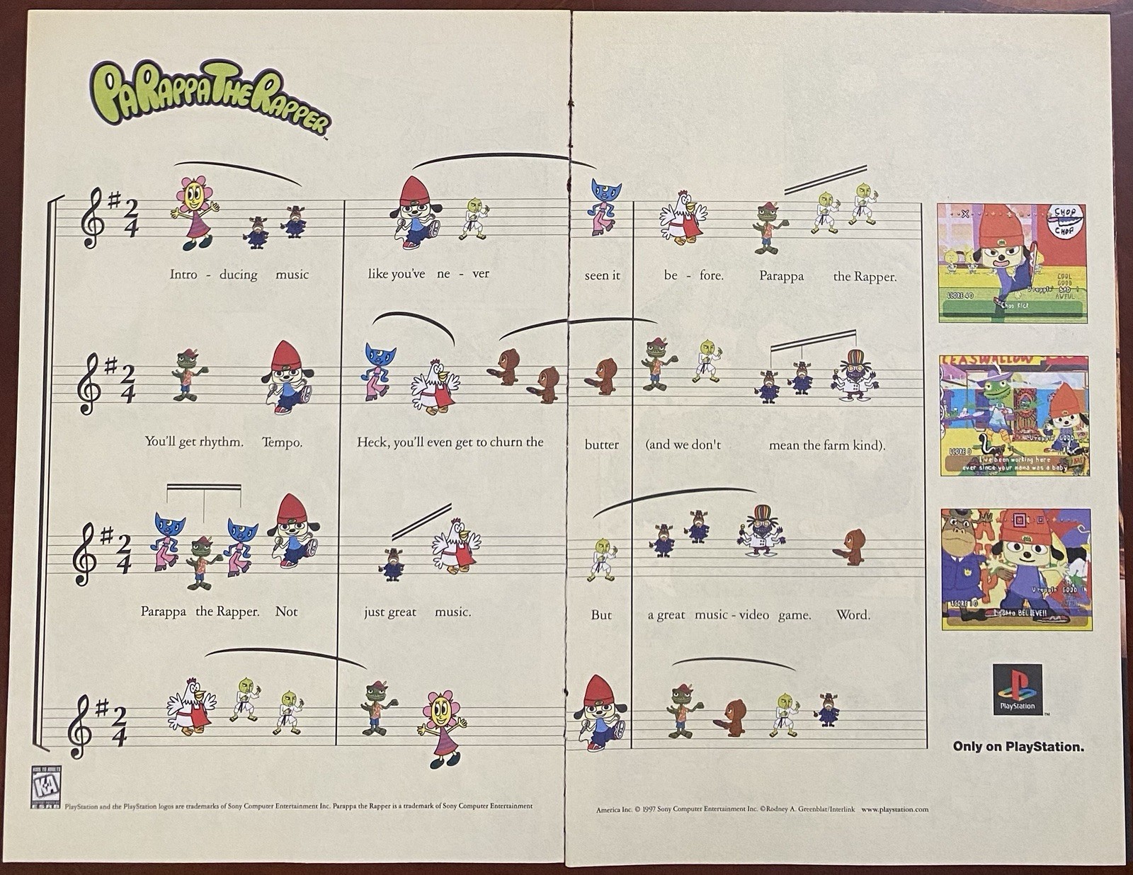 1997 Parappa The Rapper PS1 Playstation 1 Vintage Print Ad/Poster Video Game Art