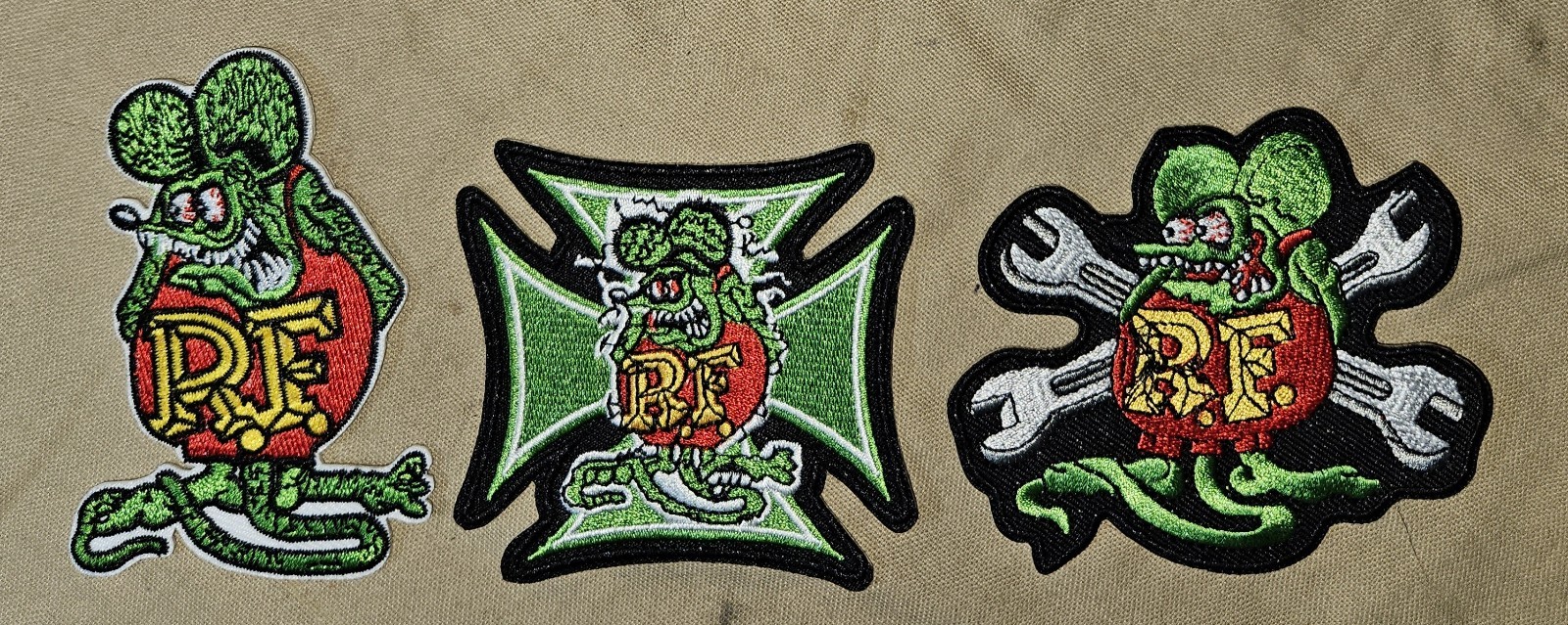 RAT FINK 3 DIFFERENT SEW ON PATCHES NEW COND APPROX 3 1/2
