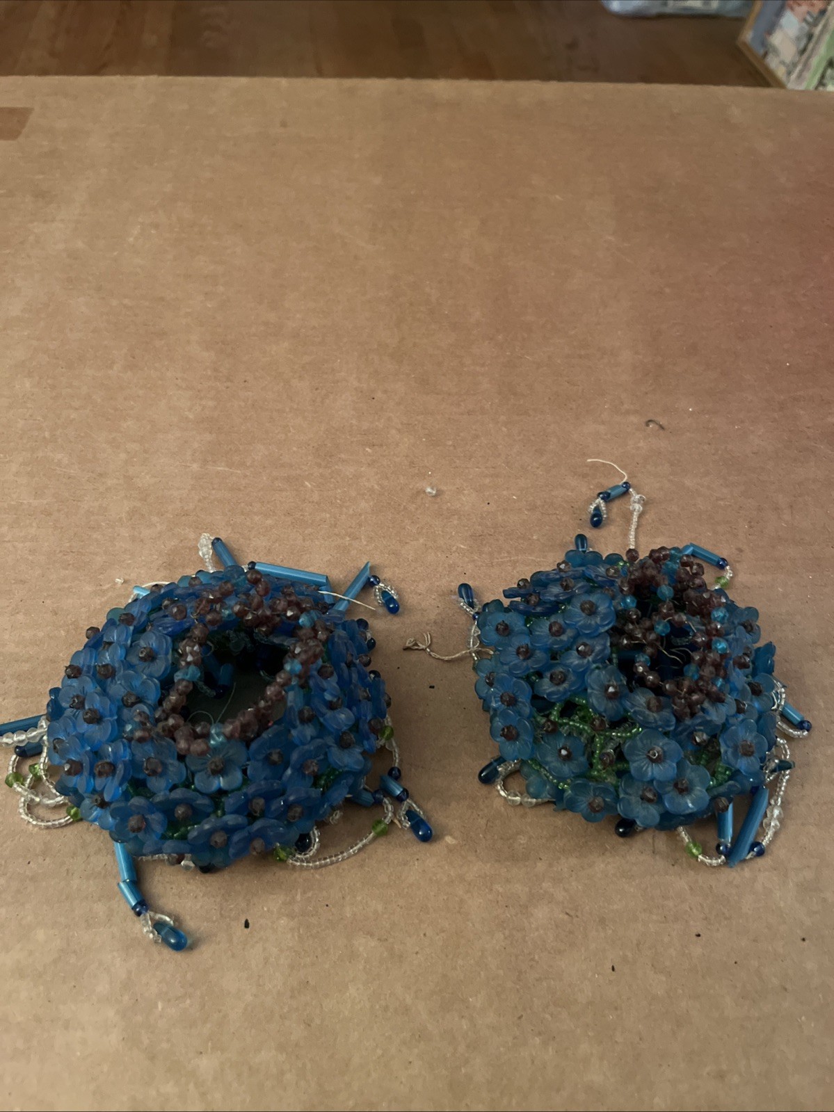 Antique Pair Czech Glass Flower Beaded Lamp Bulb Covers Expandable 5\