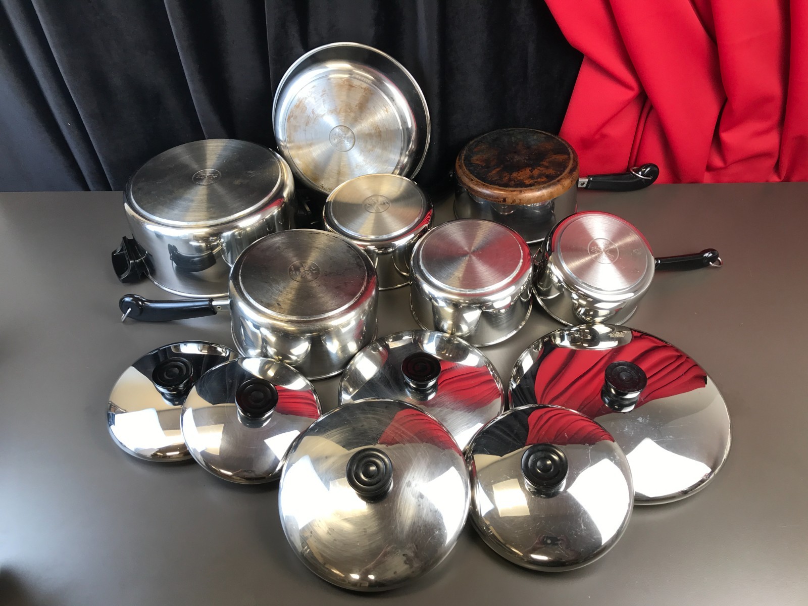 Vintage REVERE WARE 1801 96D 97B 97A 91H 91D Pots with Lid + Skillet /Frying Pan