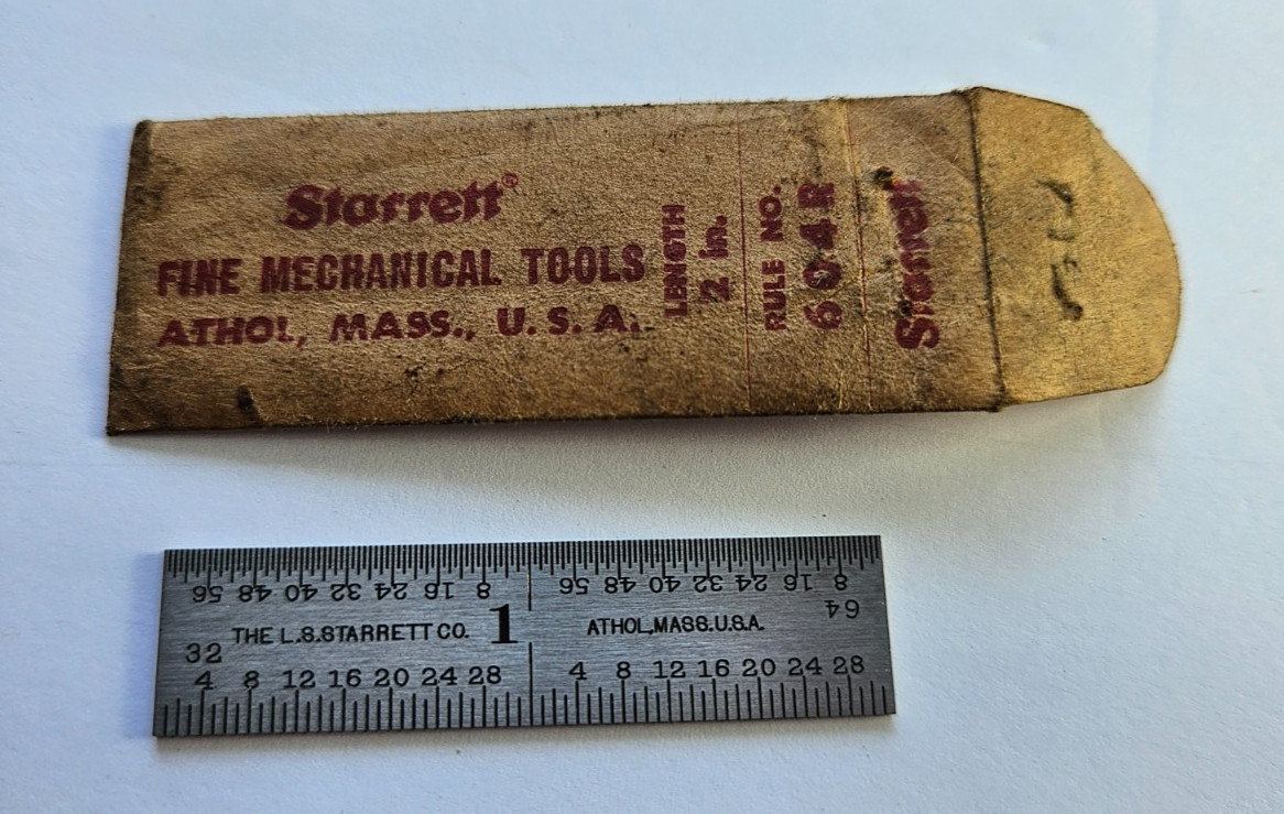 Vintage L.S. Starrett Company Steel Machinist\'s Rule w/Original Envelope