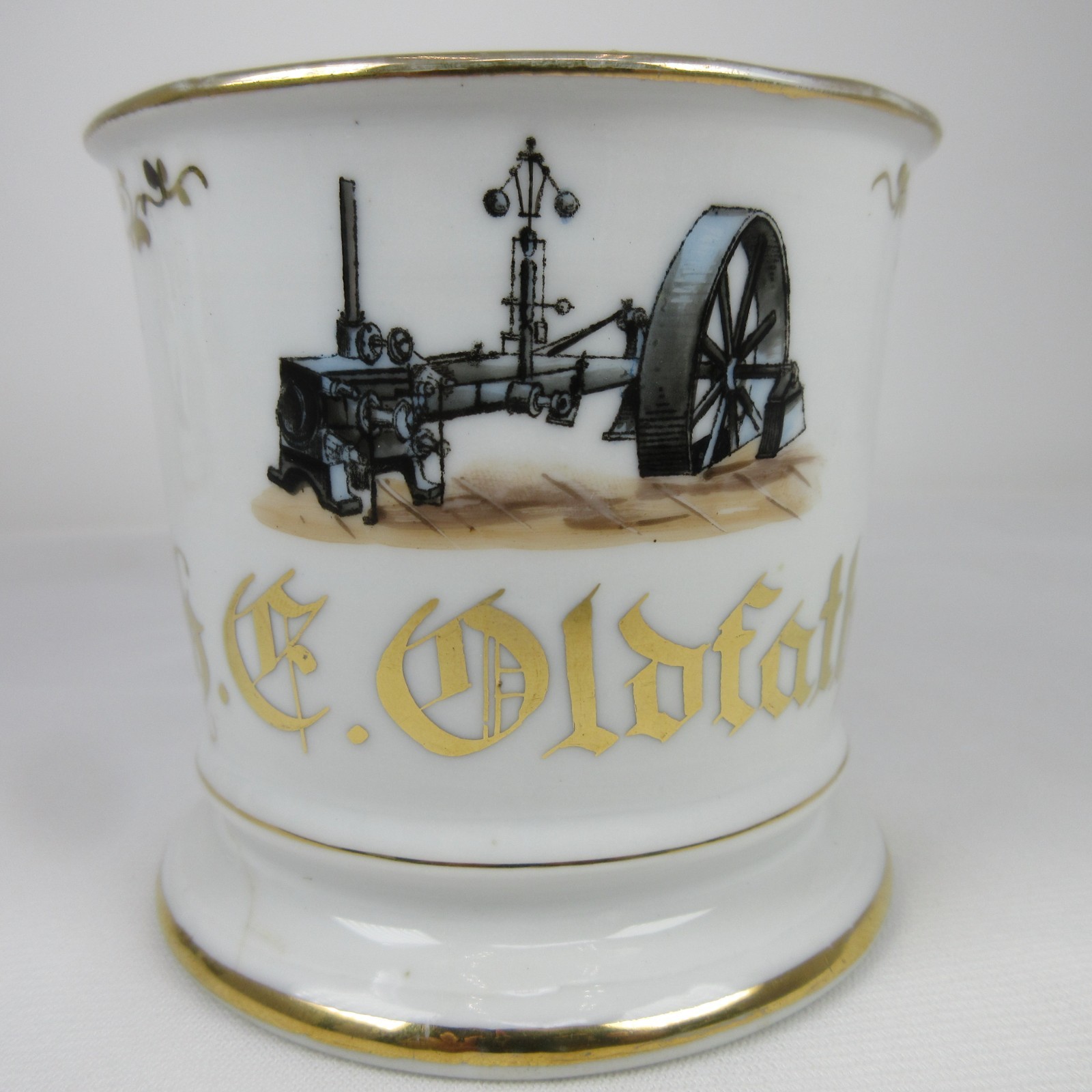 ANTIQUE VINTAGE OCCUPATIONAL BARBER SHAVING MUG MACHINIST ENGINE OPERATOR 3 1/2