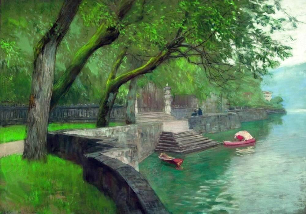 Art Oil painting nice landscape Isaac-Levitan-At-the-lake-Como.-Enbankment