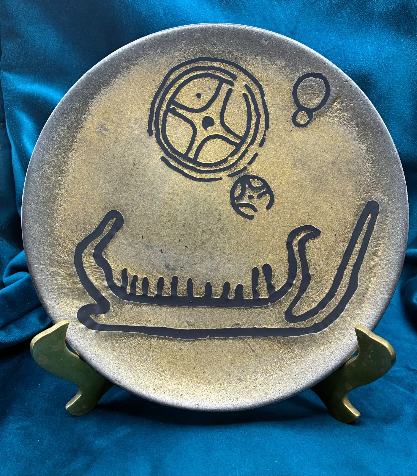 Vintage Helgi Joensen Pewter Plate Tinn Norway Viking Ship 7 .75