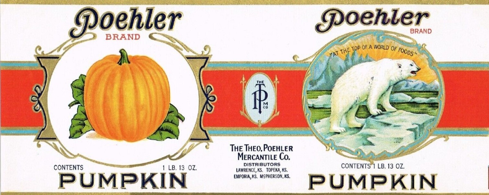 1930s Poehler Brand Pumpkin TOPEKA KANSAS Polar Bear Canned Food Label Art Print