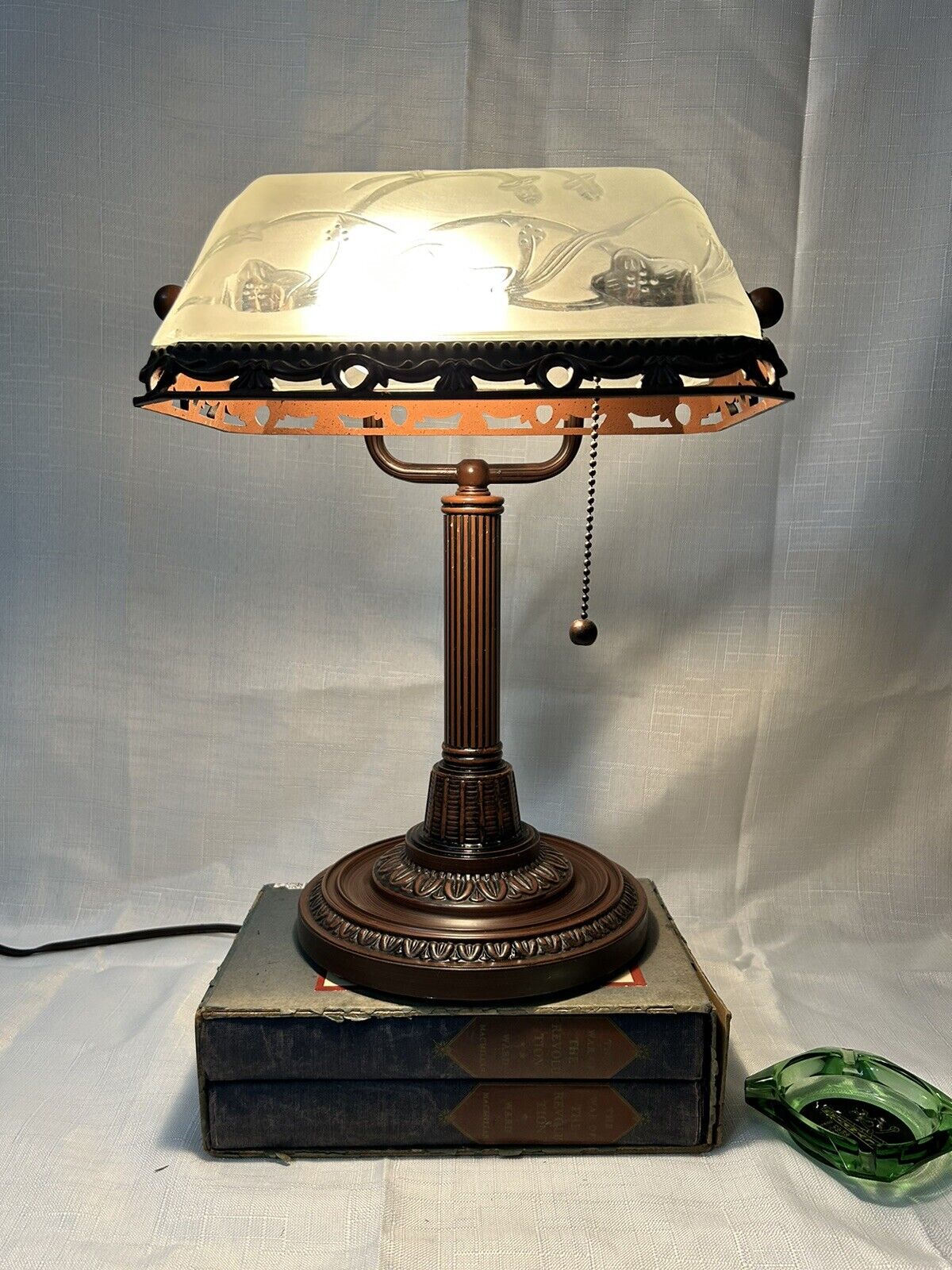 Vintage Bankers Desk Piano Lamp Frosted Glass Shade High Quality Mid Century 