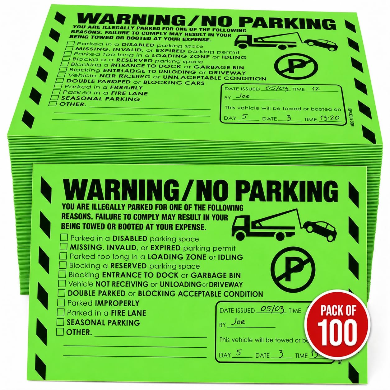 100 Pack No Parking Stickers Hard to Remove  Bad Parking Stickers  8x5