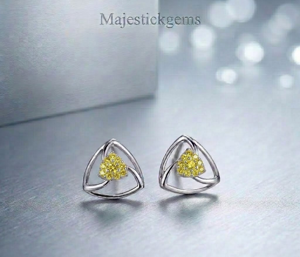 2 Ct Lab Grown Yellow Diamond Stud Earrings 925 Sterling Silver  VVS1 Certified