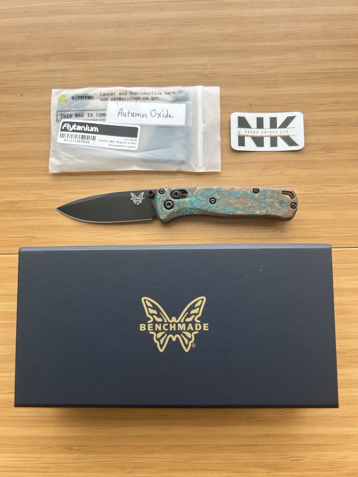 Nodak Custom “Autumn Oxide” Shipwreck Copper Benchmade 533 Mini Bugout S30V