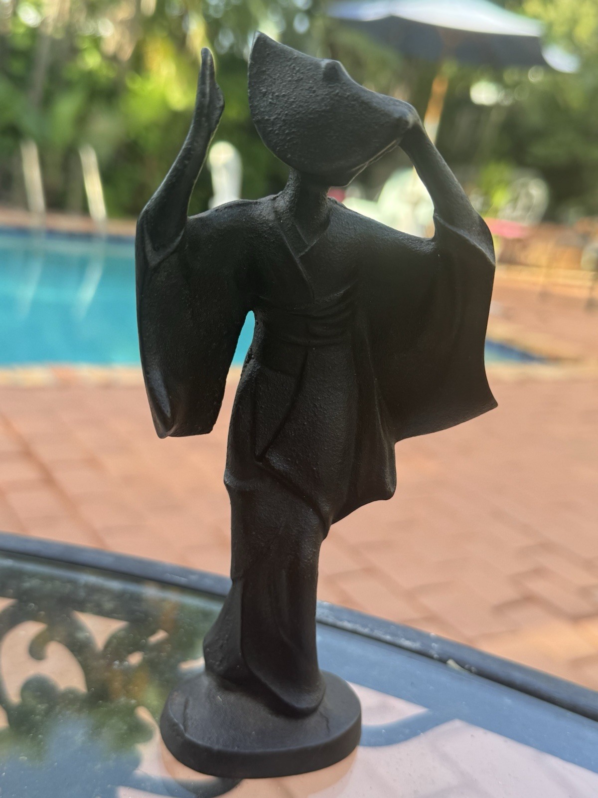 Vintage MidCentury Japanese Awa Odori Kimono Geisha Dancer 7” Cast Iron Figurine