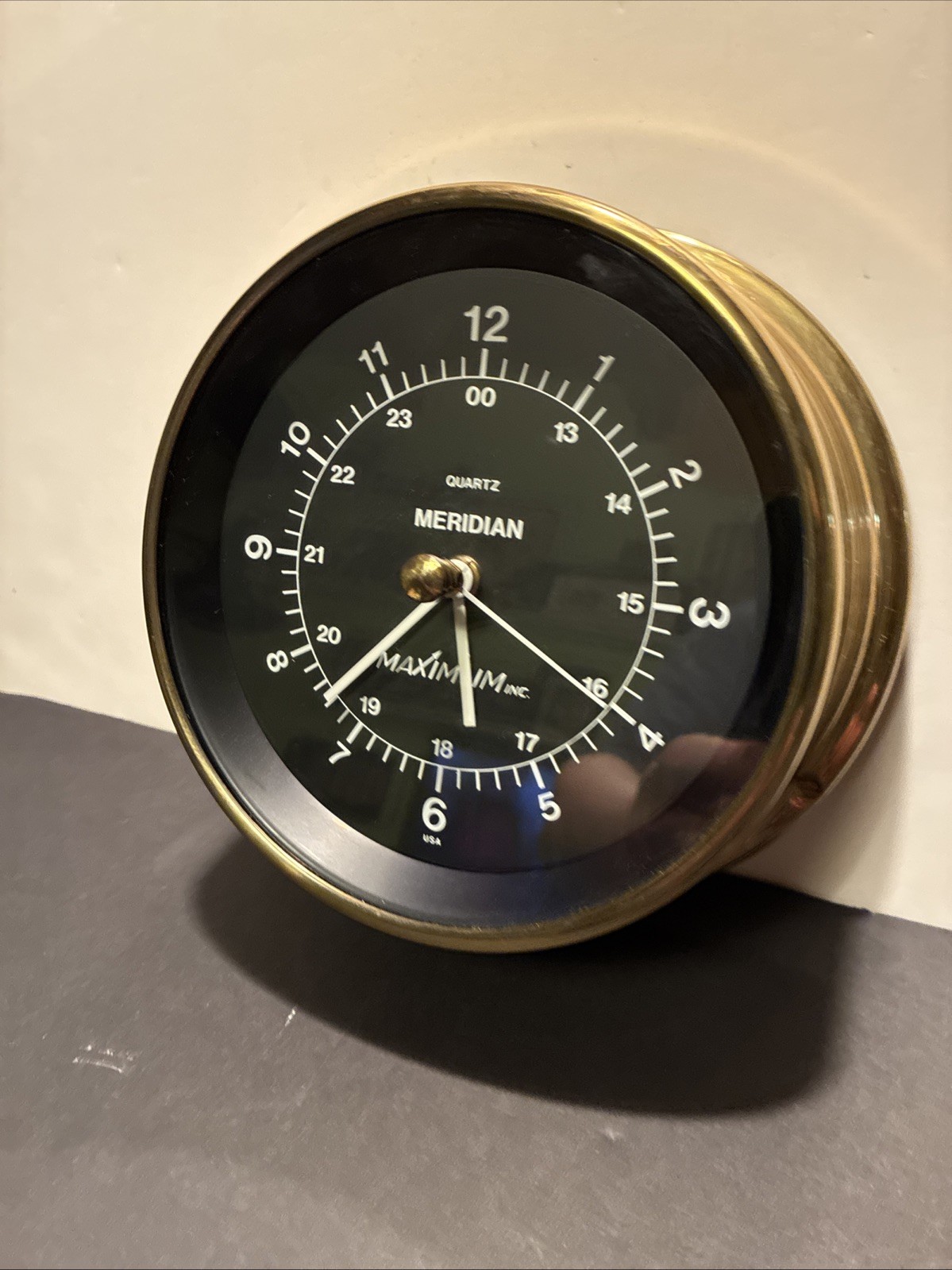 Maximum Inc Meridian Clock- Brass. Works Well