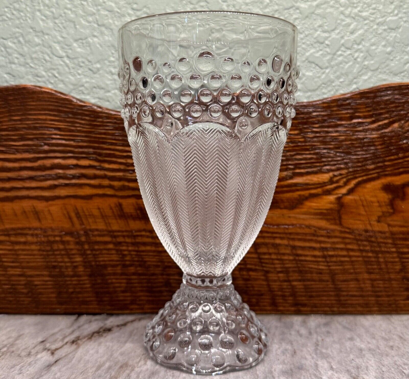 EAPG FOOTED SPOONER Spoon Holder Vase ~ HOBNAIL and FEATHER Pattern ~ Lovely EXC