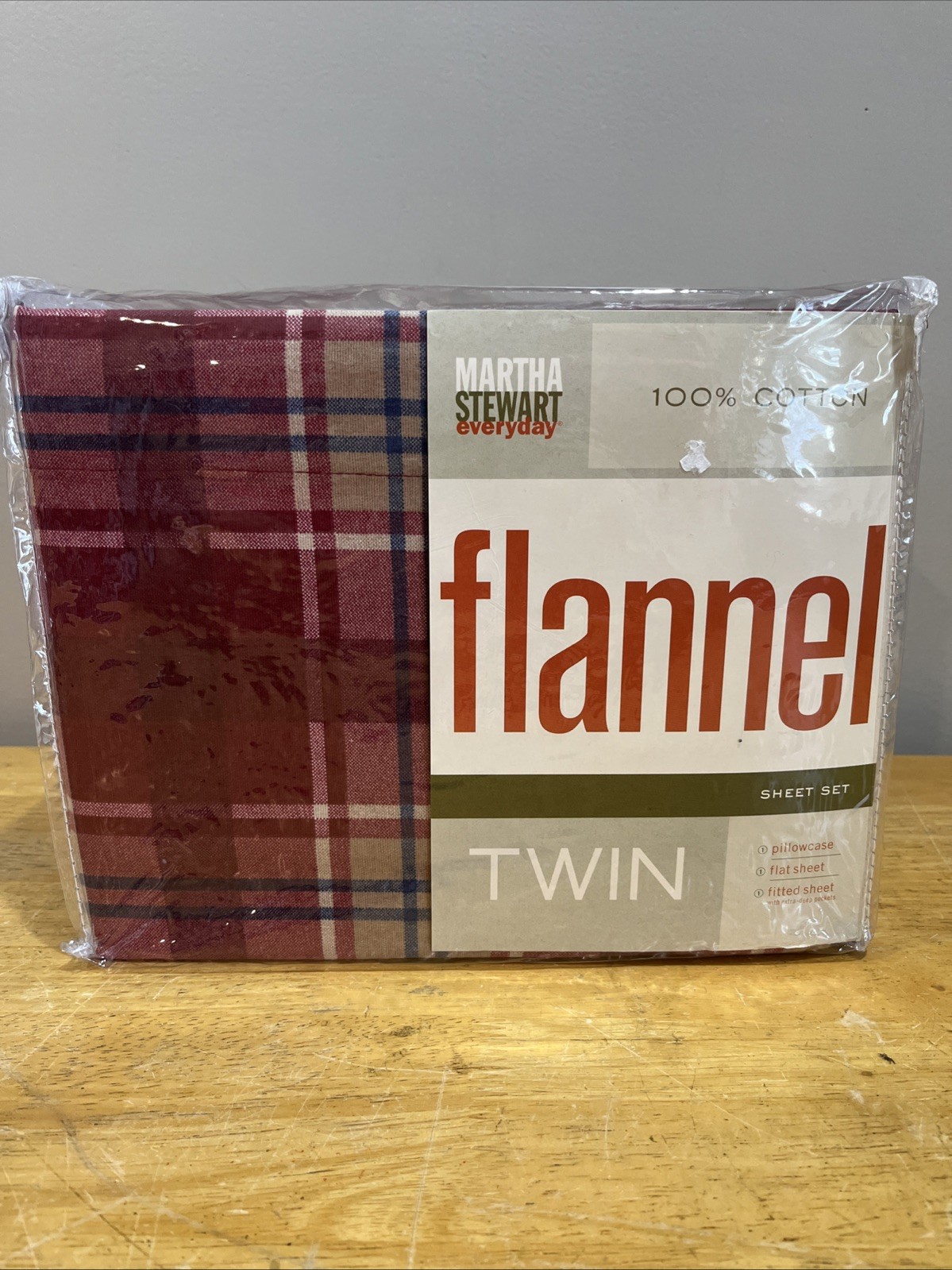 Vtg Martha Stewart Flannel Twin Sheet Set Red Plaid Lodge Camp 100% Cotton
