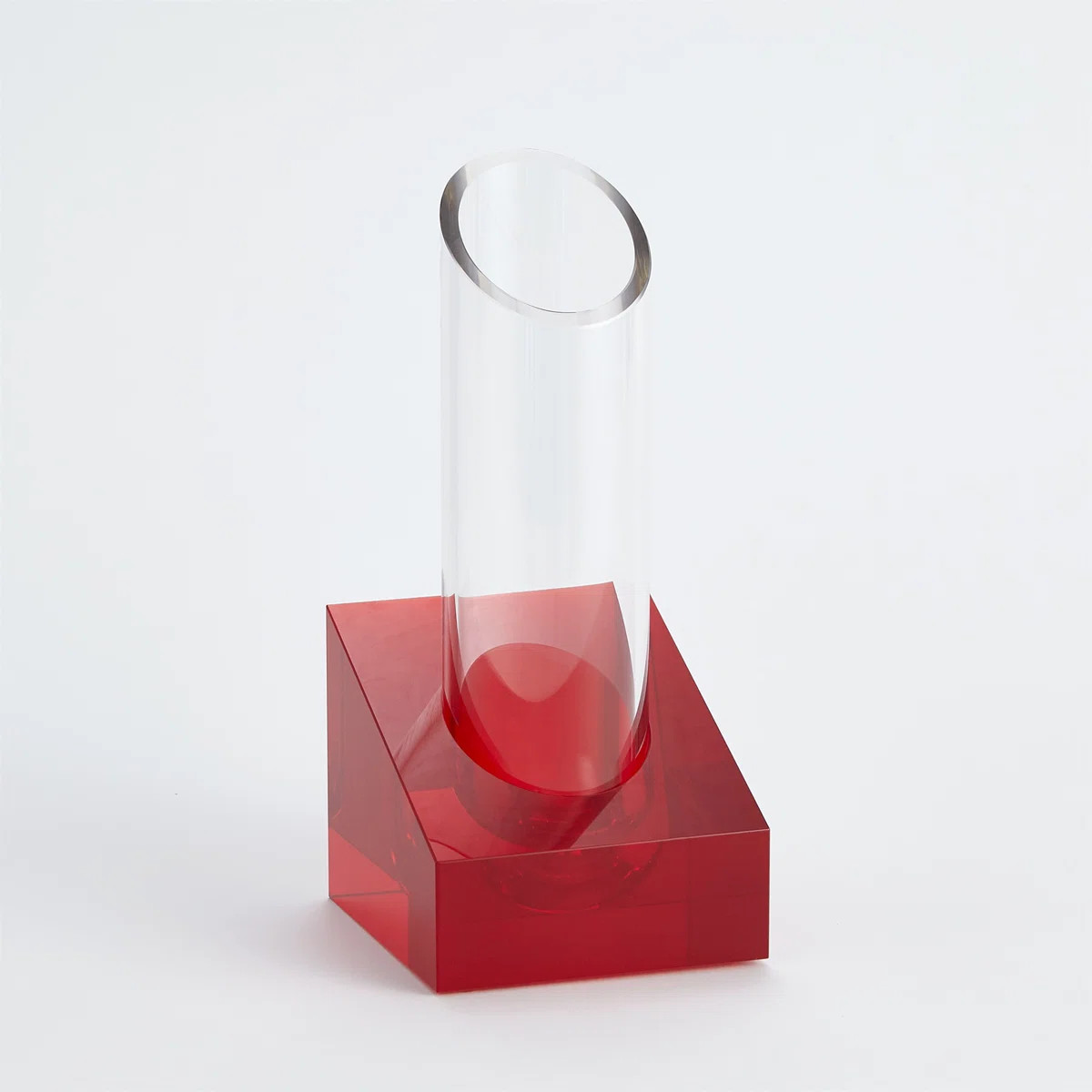 Red Glass Cylinder Table Vase 12.25\