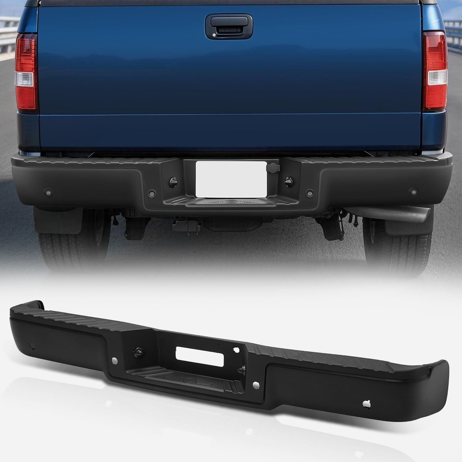 Rear Bumper Assembly Compatible with 2006-2008 Ford F-150, W/Sensor Holes, Fleet Rear Bumper Assembly Compatible with 2006-2008 Ford F-150, W/Sensor Holes, Fleet