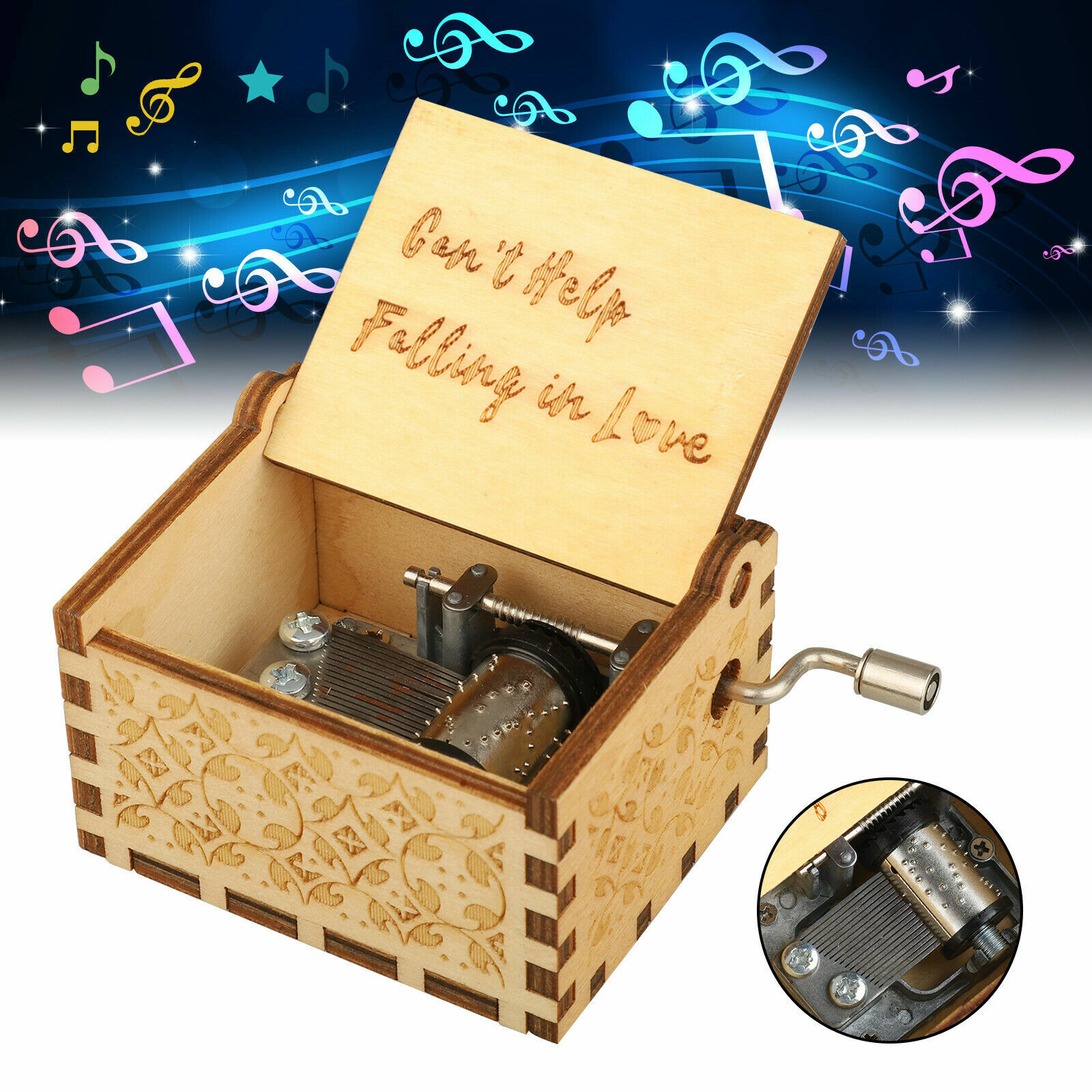 Birthday Gifts Music Box Harry Potter Engraved Hand Crank Christmas Wooden Box 