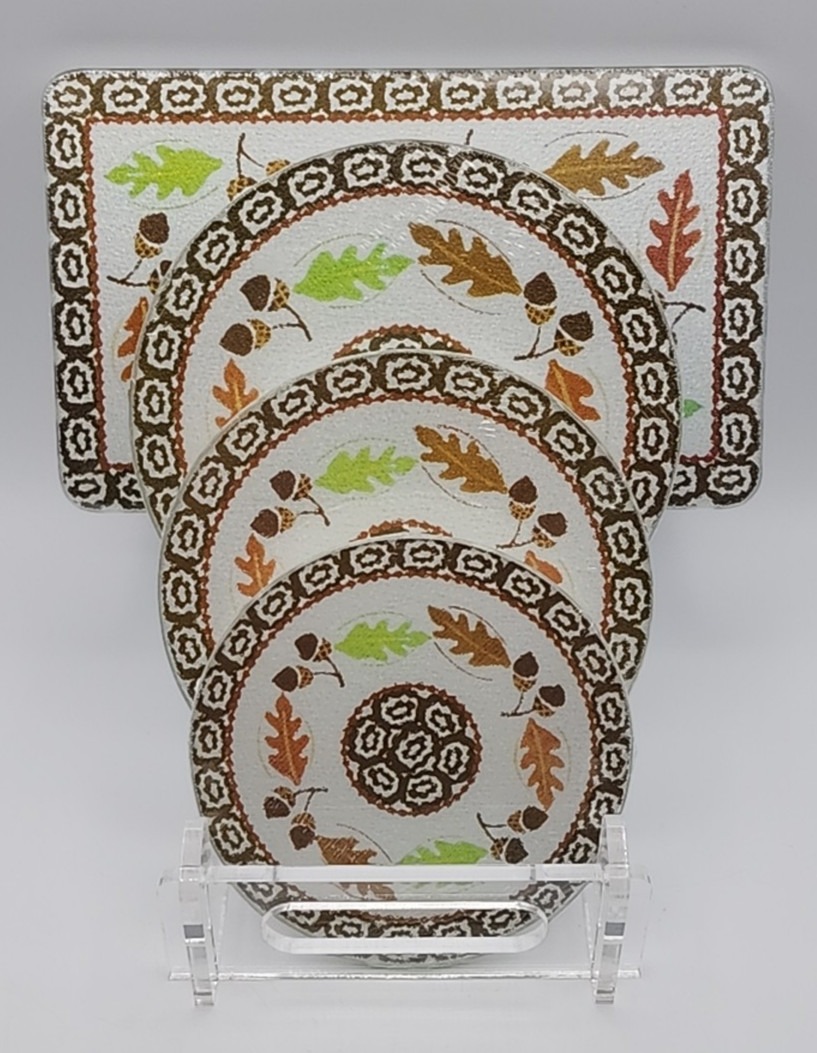 Temptations Harvest Glass Trivets 4 New Sealed 5.5