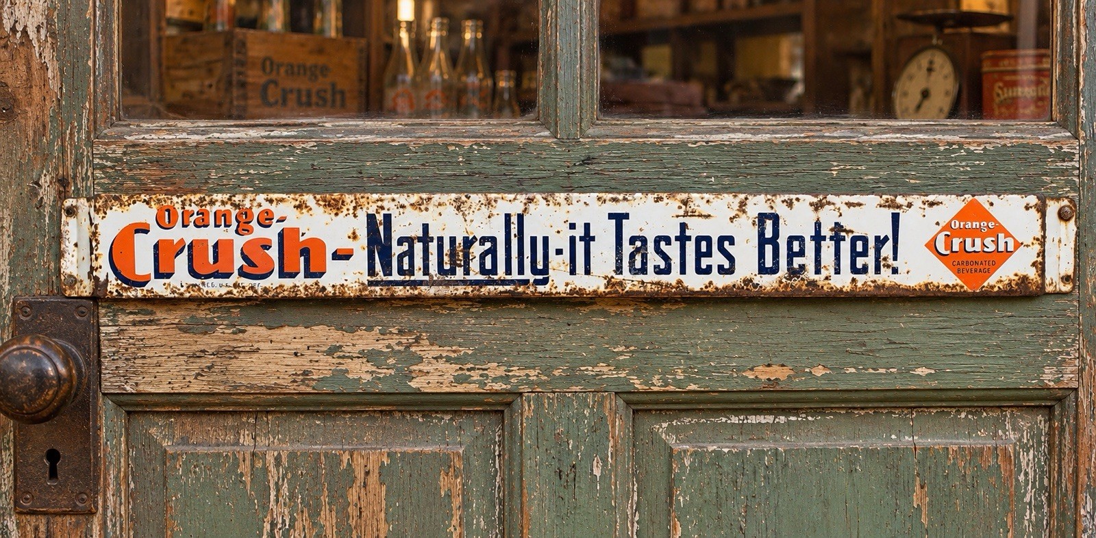 Rare Vintage Orange Crush Soda Pop Door Push Pull Bar Metal Sign Antique White