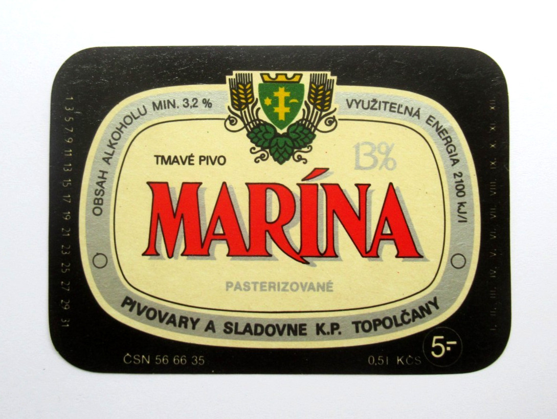 Vintage Marina Dark Beer Label Topolcany Czechoslovakia Slovak Breweriana Rare