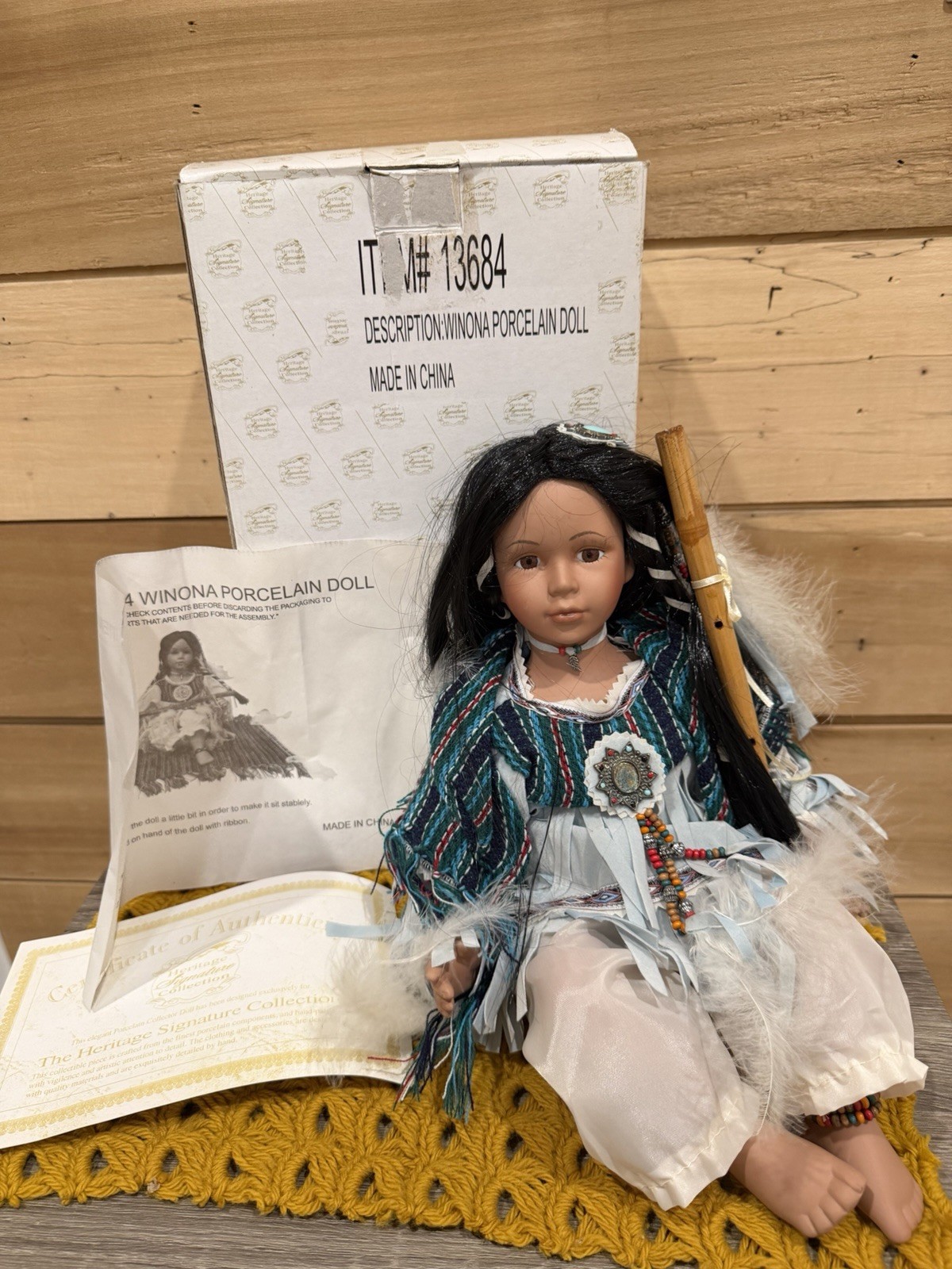 Ashton Drake Heritage Winona Doll Seated With Flute Box And Certificate Included