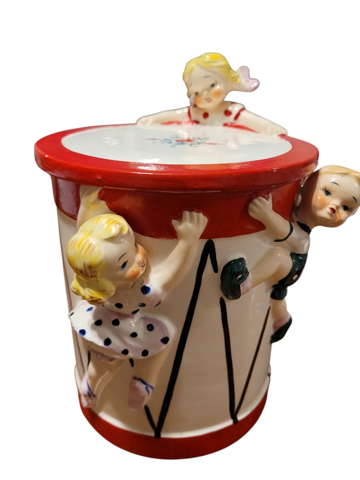 Vintage ESD Japan Hand Painted Ceramic Jar Climbing Children MCM...