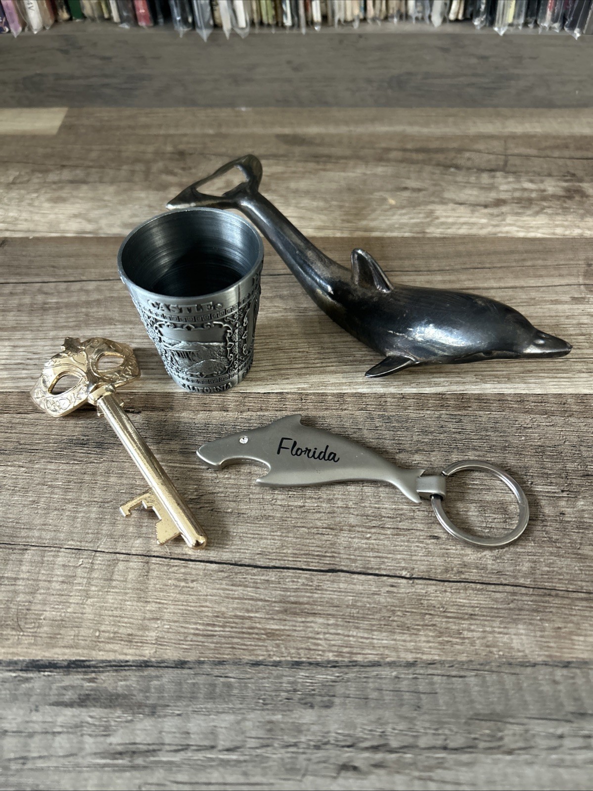 4 Vtg Barware Metal Lot Dolphin & Venetian Key Bottle Openers Hearst Castle Shot