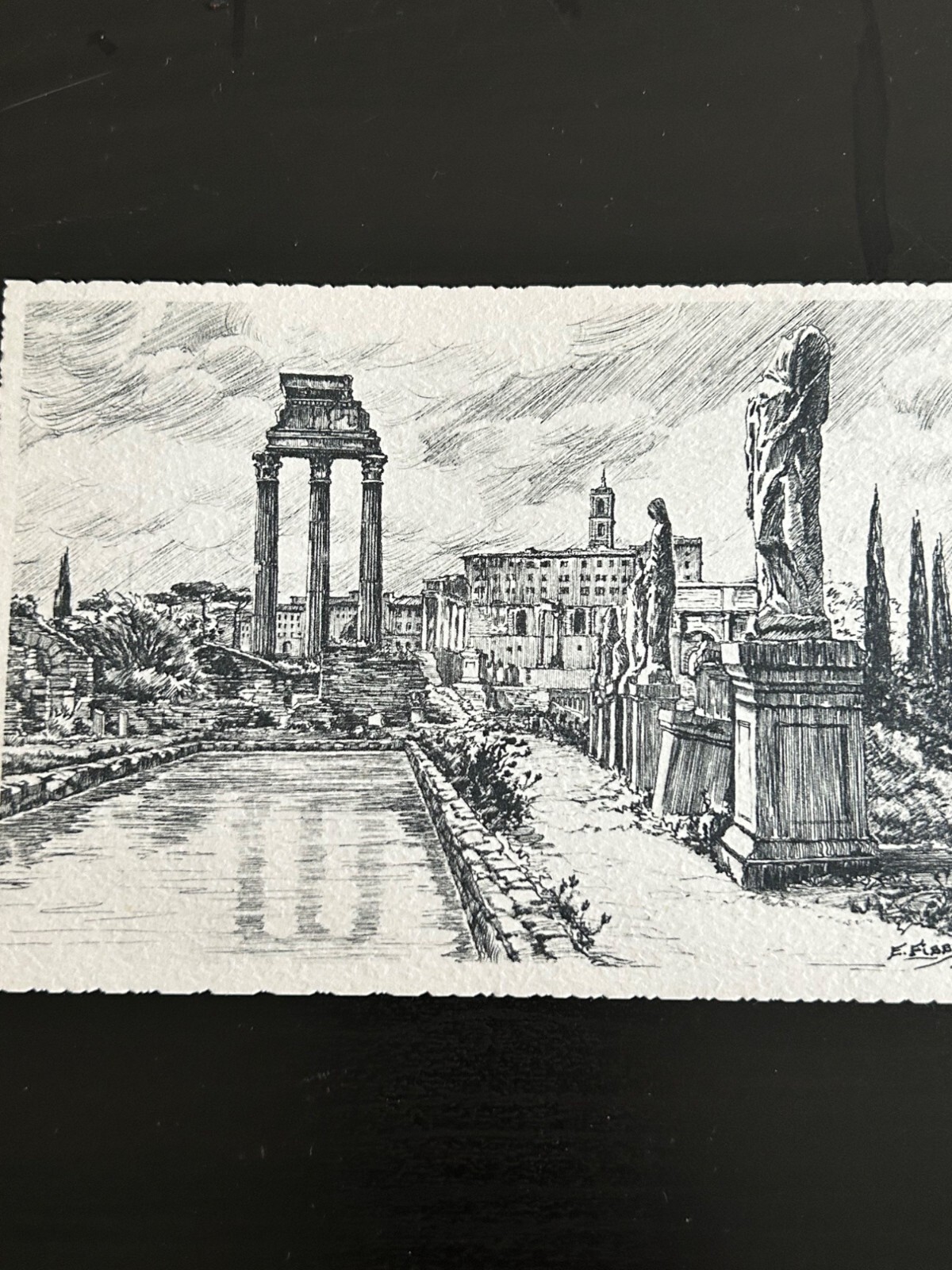 Italian Postcard Of The Roman Forum By E.V.R. - Black & White Vintage
