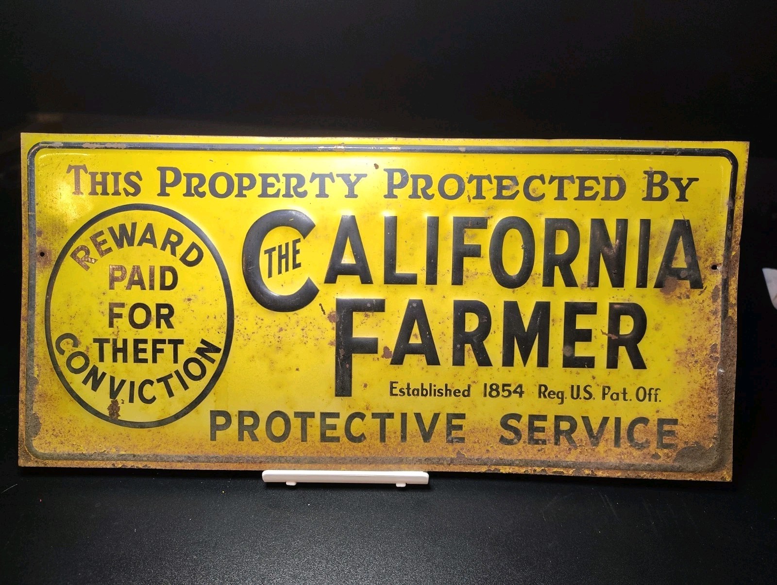 Vintage Early 50-60s Embossed California Farmer-Stockman Tin Protection Sign