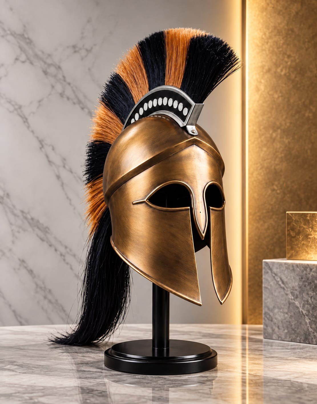 Handmade Steel Spartan Helmet, Antique Bronze Finish, Greek Warrior helmet
