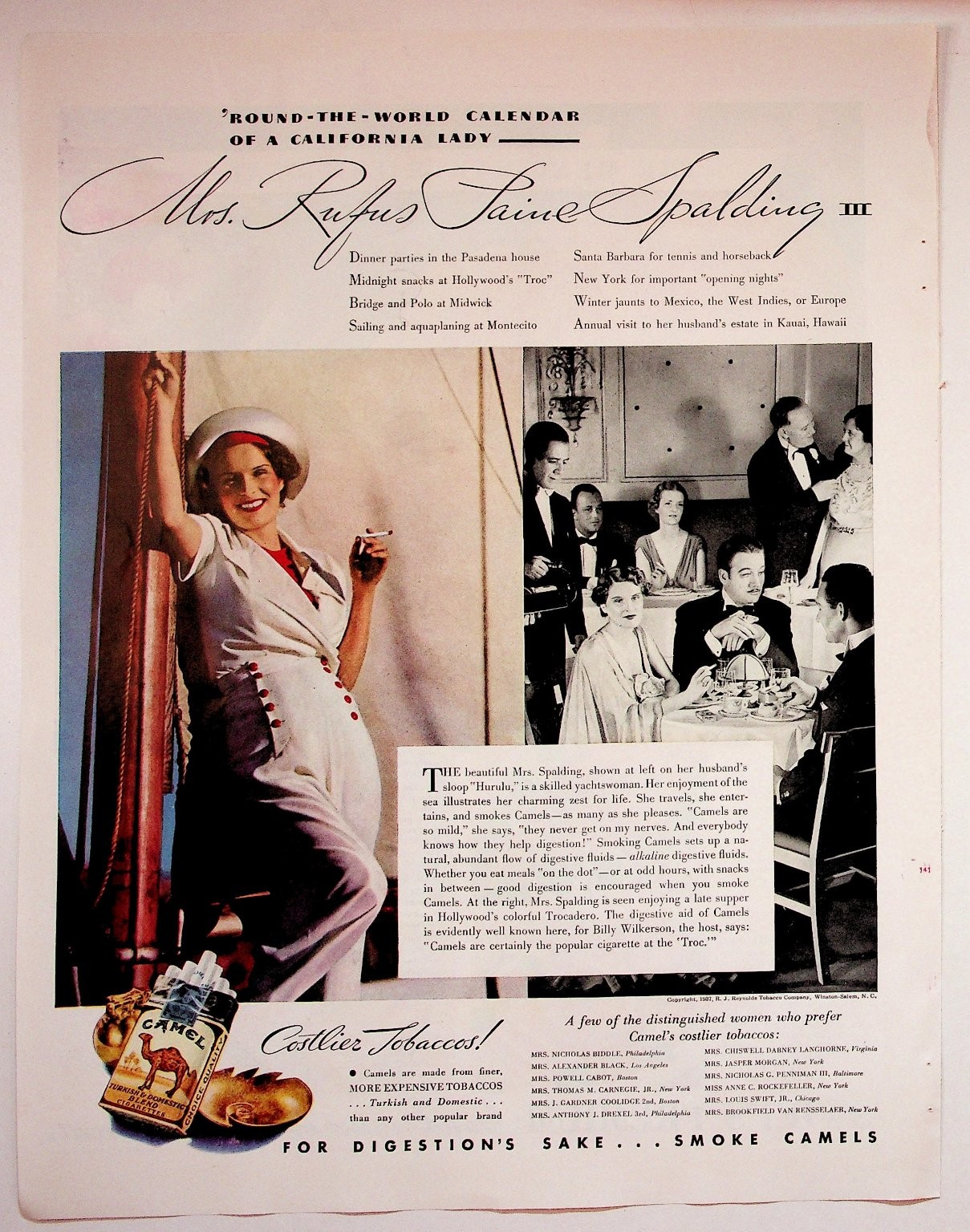 Camel 1937 Print Advertisement 10x13 Vintage California Lady Smoking
