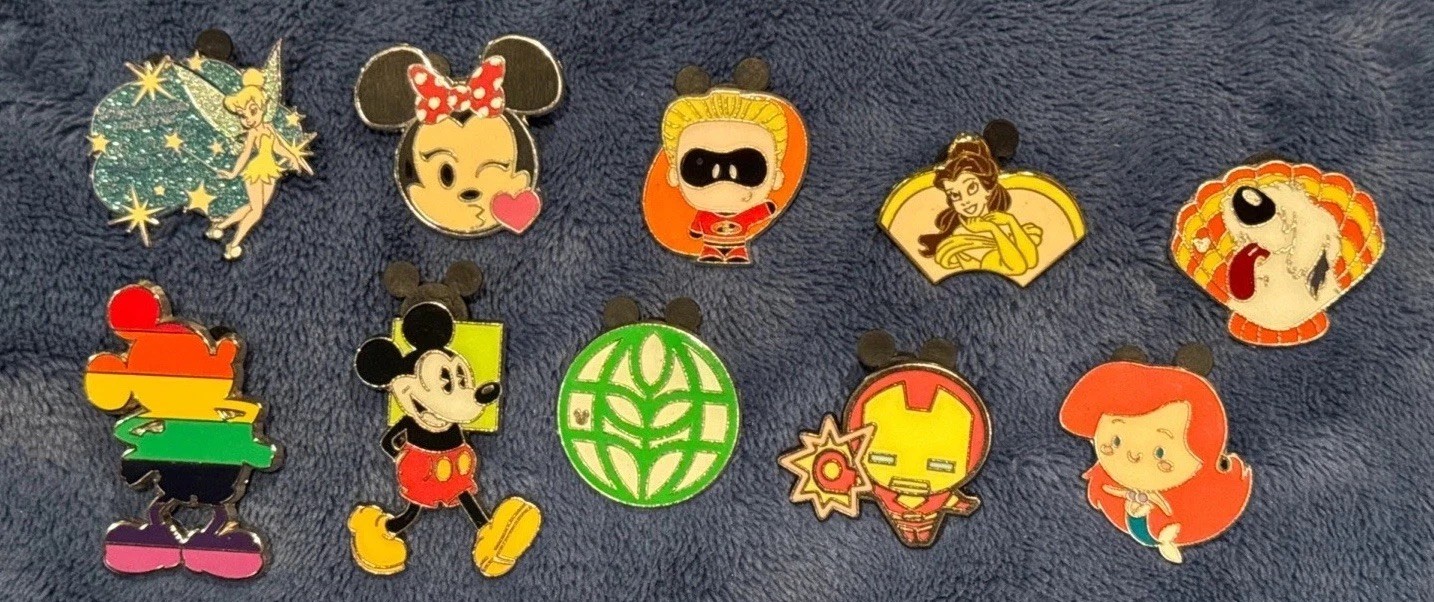 Disney Trading Pins Beginner Starter Lot (10) Mickey, Minnie, Iron Man, Epcot+VG