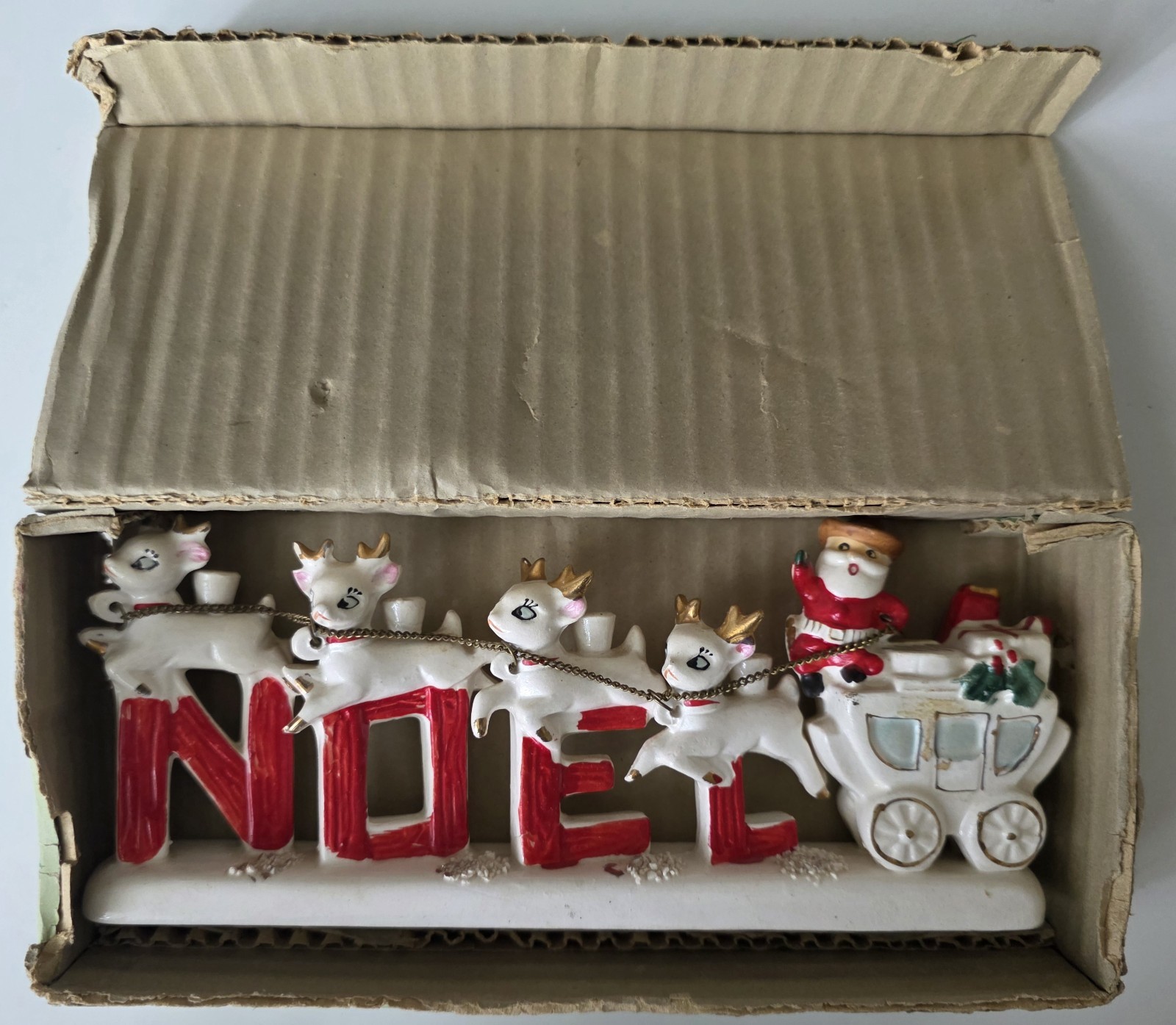 Vintage Orion Japan Noel Candle Holder Stagecoach Cowboy Santa in Original Box