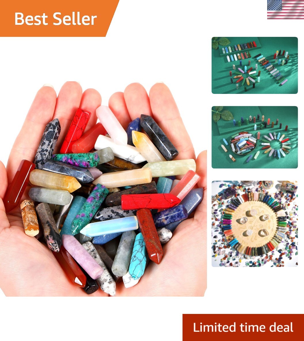 64PCS Crystals Wands Stones Set Bulk Crystal Points Gemstones