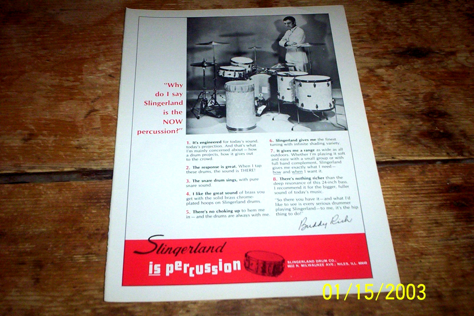 BUDDY RICH ( SLINGERLAND DRUMS ) ORIG 1967 U.S. Vintage magazine PROMO Ad NM-