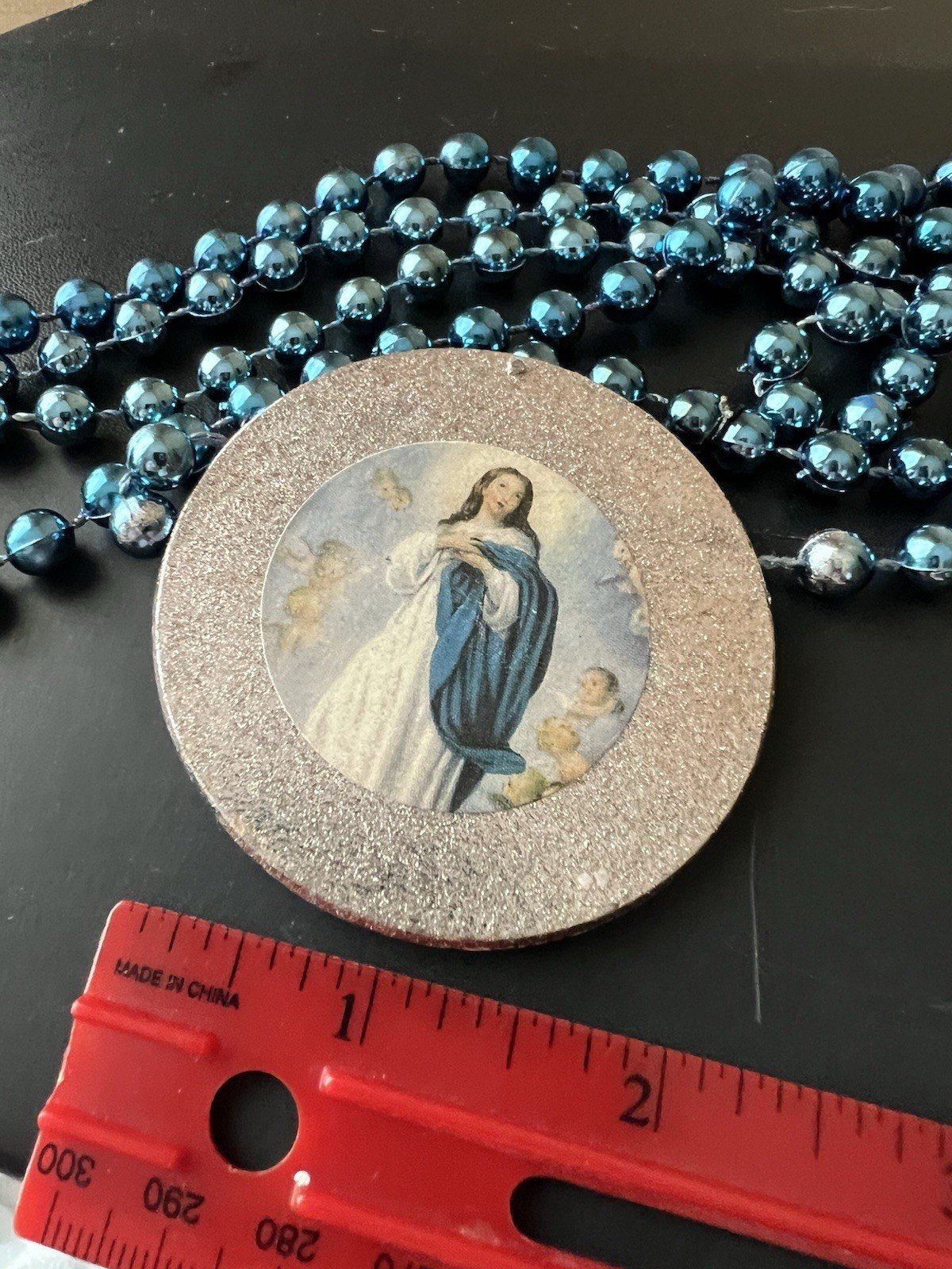 Two Spanish Mary Christian Big Plastic Mary Picture With Beads 