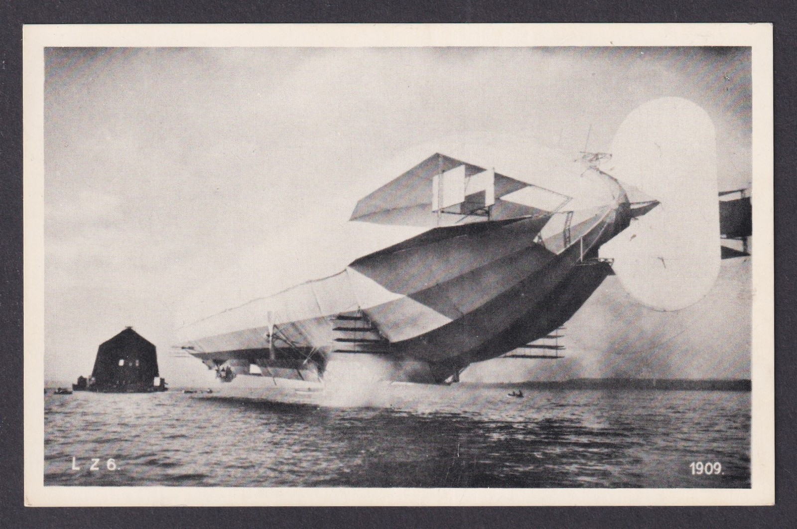 Vinatge postcard GERMANY, Zeppelin LZ6, floating airship hangar, Lake Constance