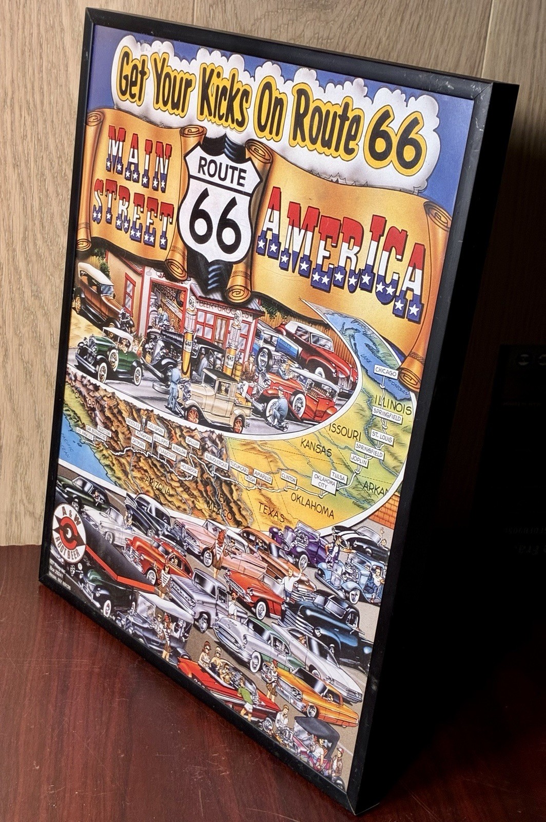 Vintage Americana Route 66 Framed Poster A&W ROOT BEER Road Memorabilia 14 X 11