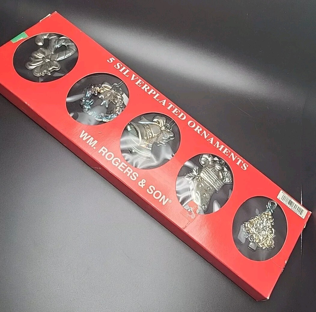 Vintage 1997 WM Rogers & Son 5 Silverplated Christmas Ornaments NOS #1