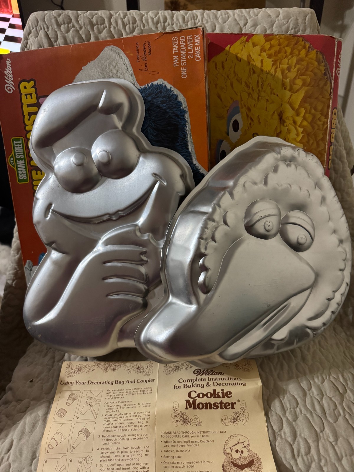 Vintage Wilton Sesame Street Cake Pan Lot Cookie Monster Big Bird Boxes 1977