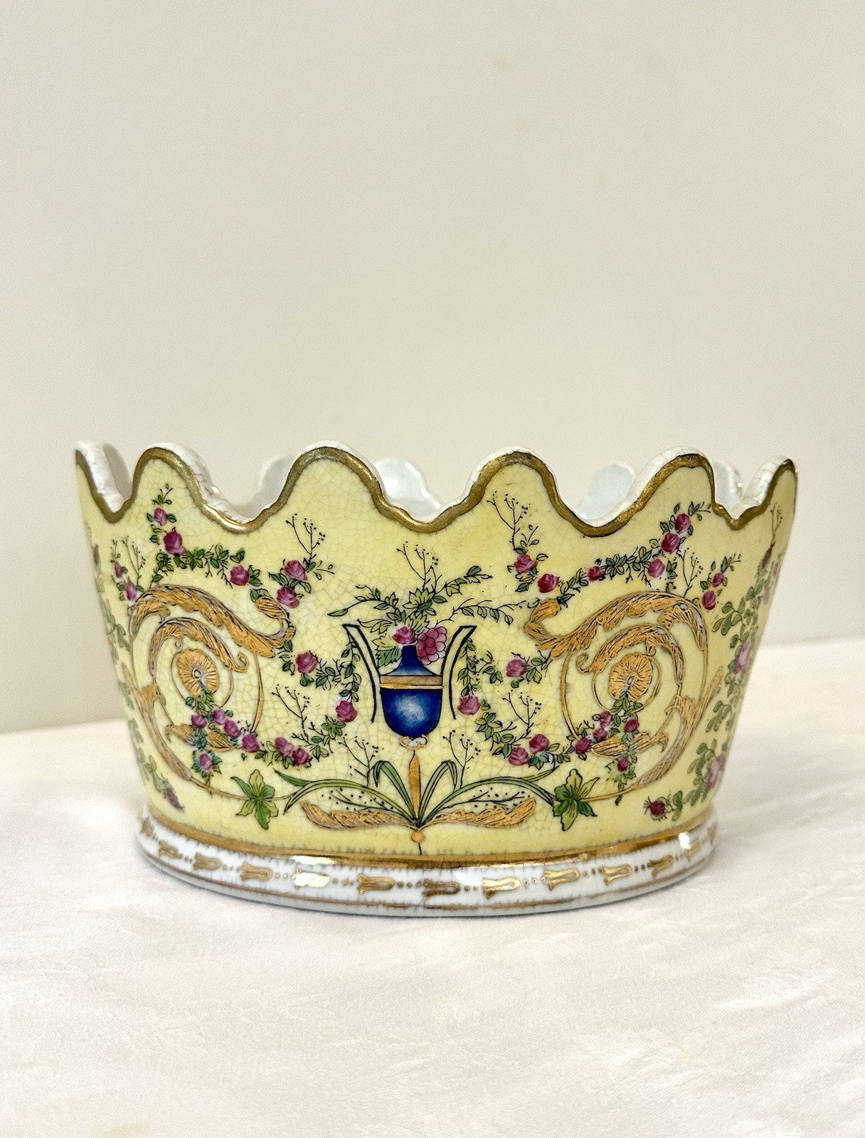 Vintage United Wilson 1897 JUWC Gilded Floral Porcelain Bowl With Scalloped Edge