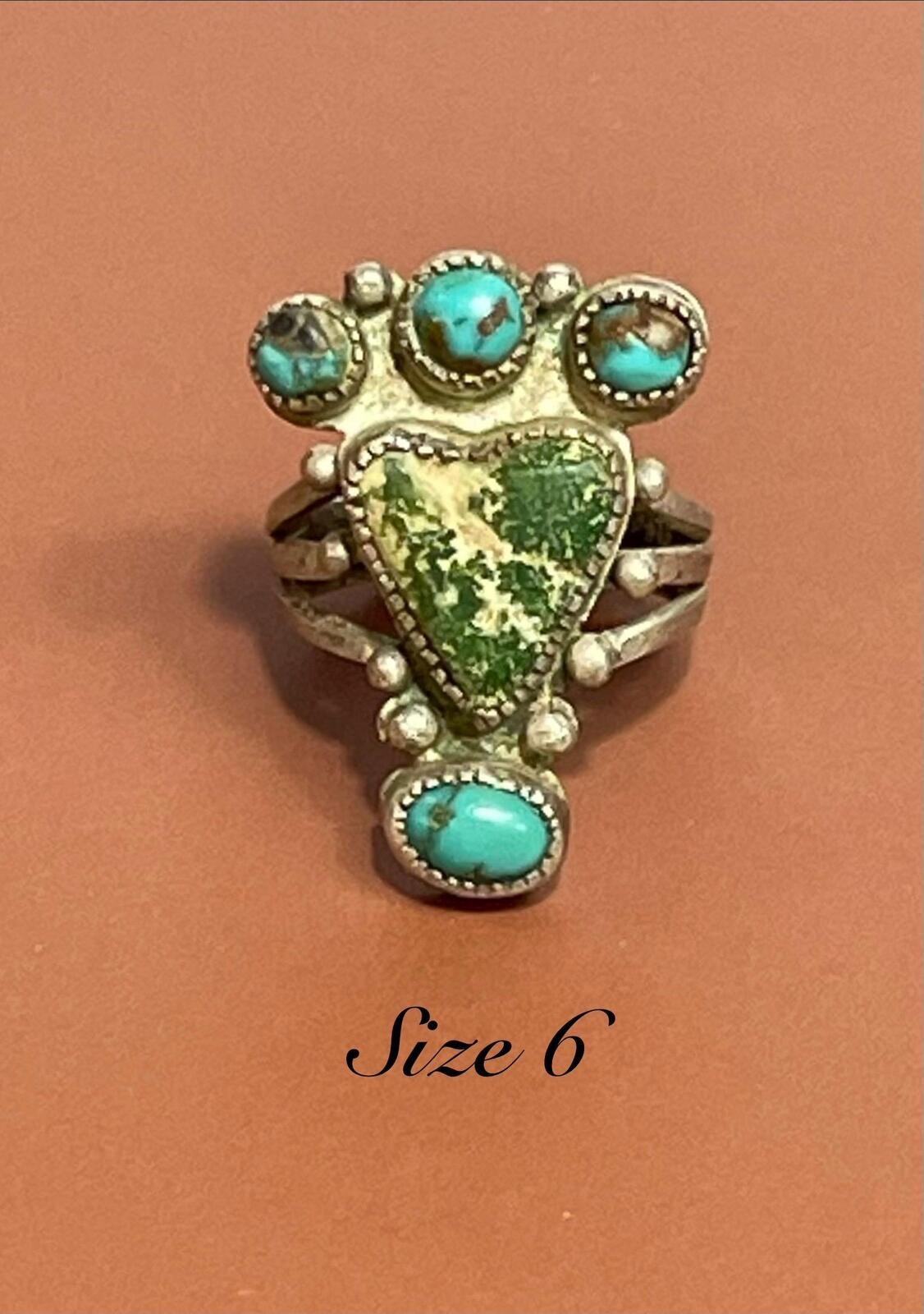 1920s / 1930's Navajo Hand Made Turquoise and Silver Antique / Vintage Ring Sz 6
