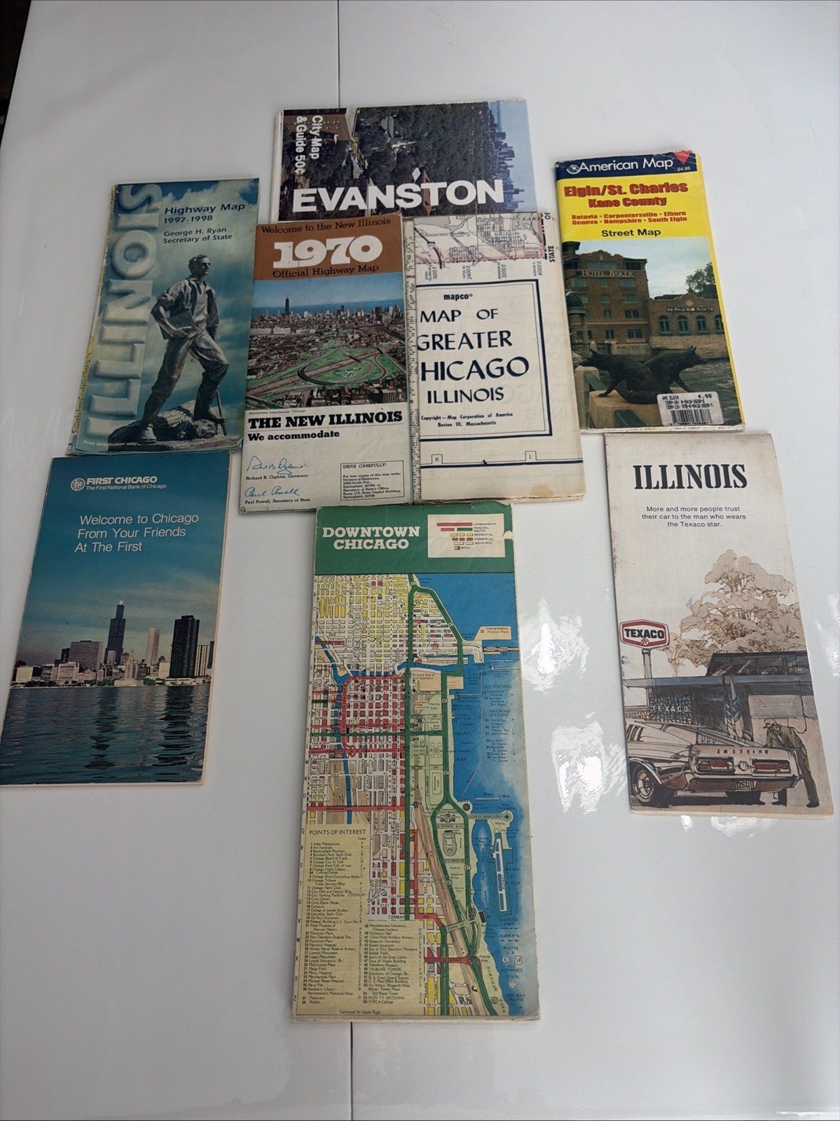 VTG  Chicago Illinois Maps Lot Of 8 1970s Ephemera Elgin Evanston Mapco Highway